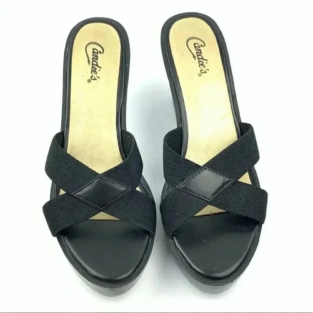 Candies womens sandals size 9.5 black chunky platforms 90s y2k vintage